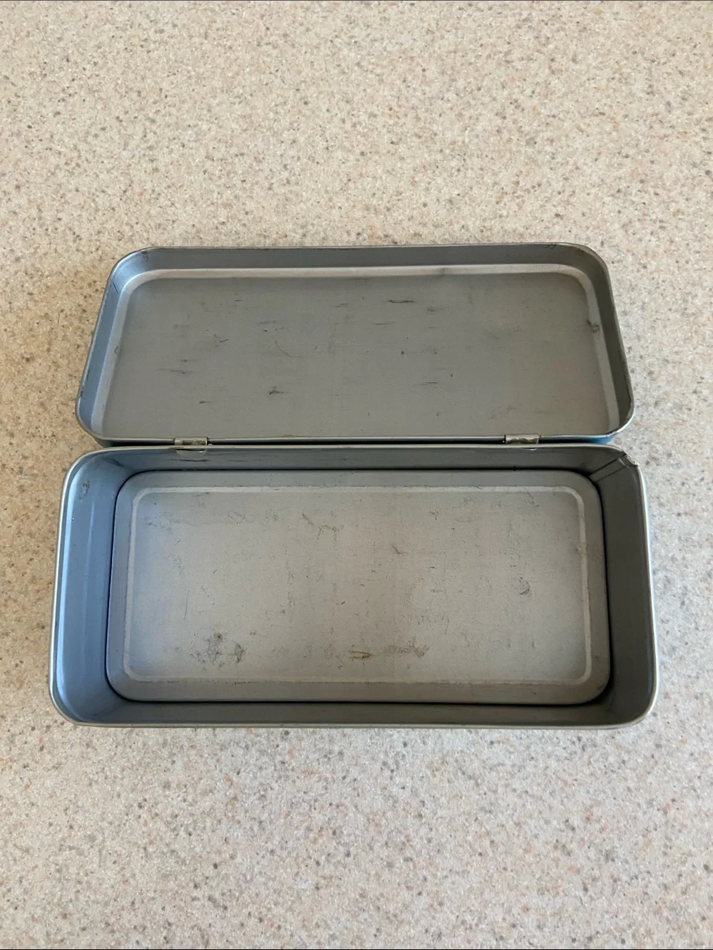 Vintage Sewing Machine Accessories Tin Blue Metal Storage Box